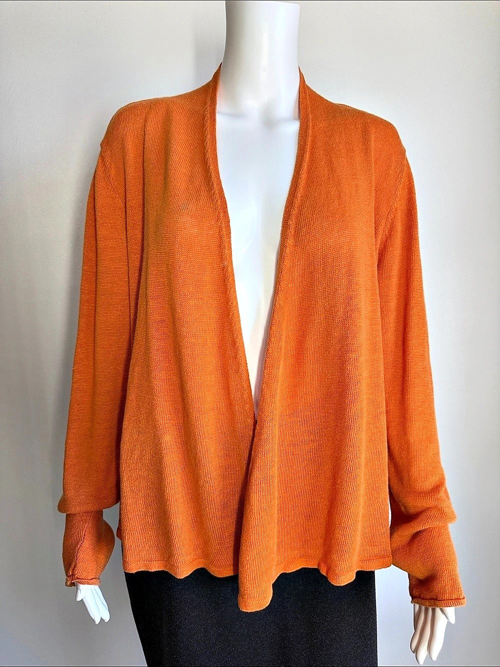 Eileen Fisher 100% Linen Open Front Cardigan Orange Size Large